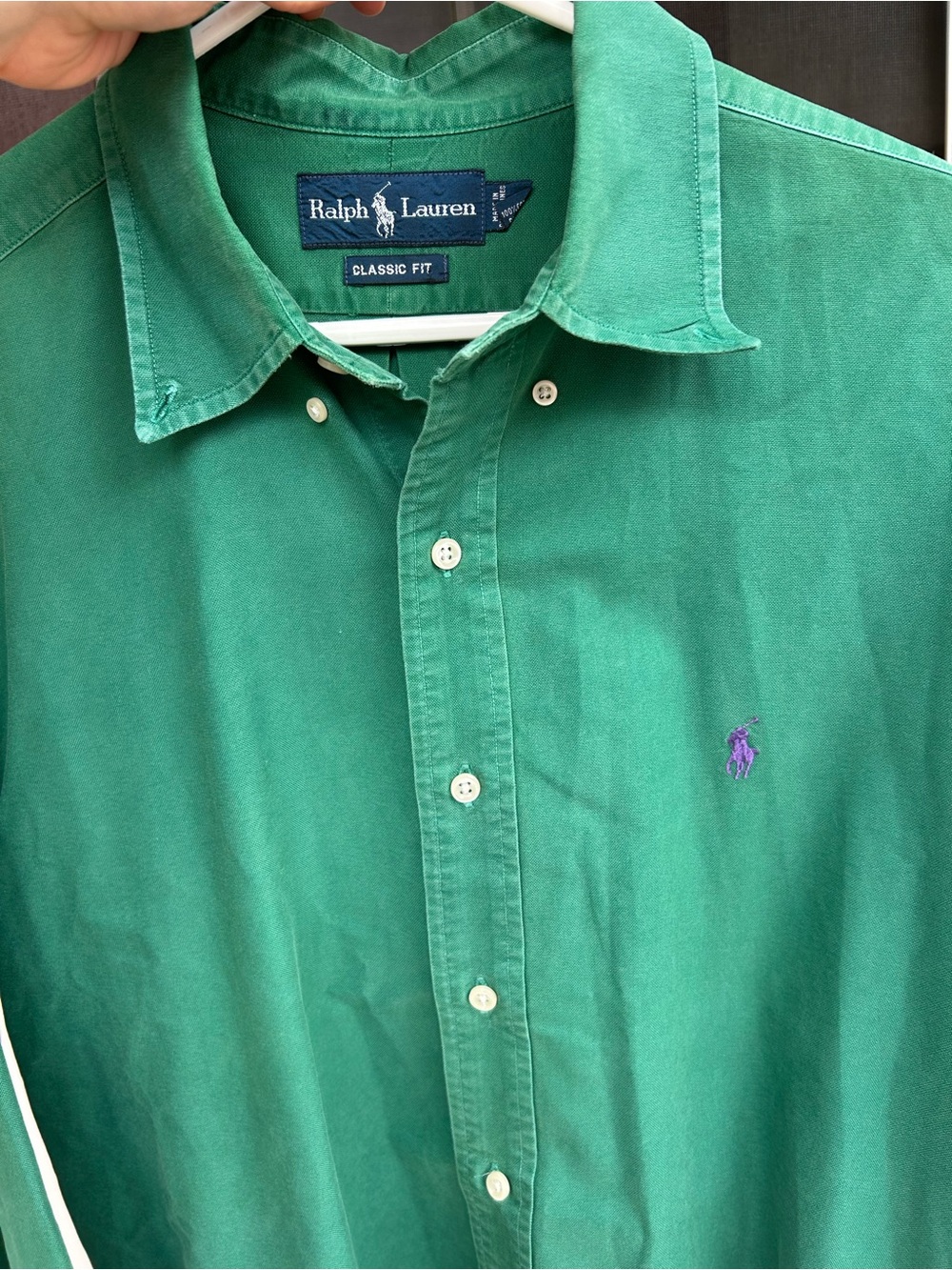 Ralph Lauren Classic Fit Green Button-Down Shirt with Purple Horse Large